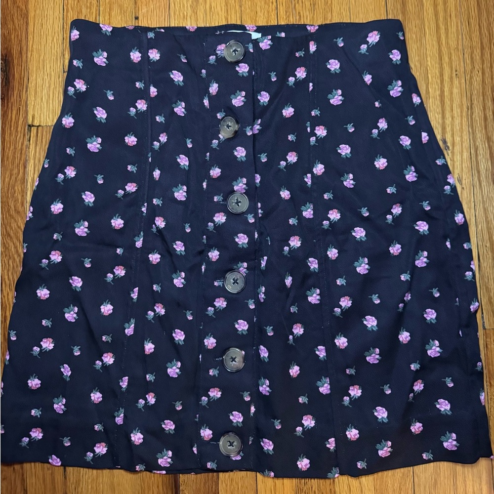 Revolve LPA Black Skirt with Pink Florals and Button Details